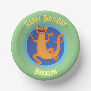 Cute happy orange dancing newt paper plate