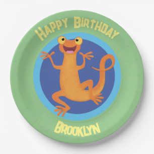 Cute happy orange dancing newt  paper plate