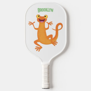Cute happy orange dancing newt pickleball paddle