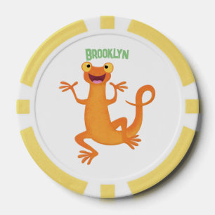 Cute happy orange dancing newt poker chips