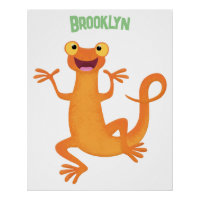 Cute happy orange dancing newt