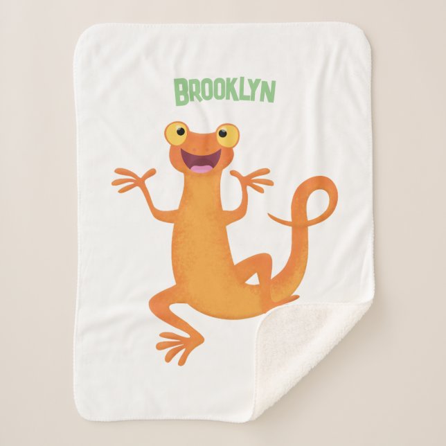 Cute happy orange dancing newt sherpa blanket (Front)