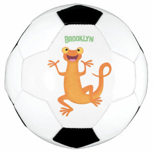 Cute happy orange dancing newt soccer ball