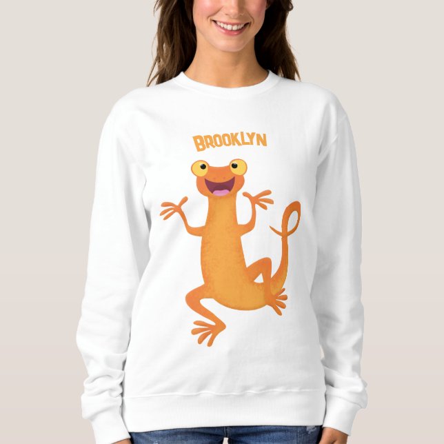 Cute happy orange dancing newt sweatshirt (Front)