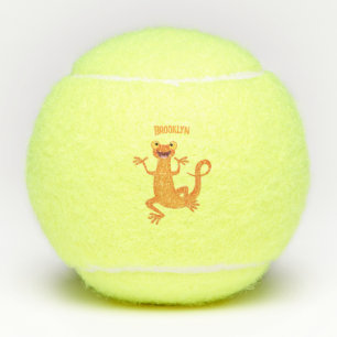 Cute happy orange dancing newt tennis balls