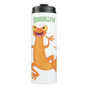 Cute happy orange dancing newt thermal tumbler