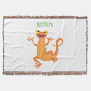 Cute happy orange dancing newt throw blanket