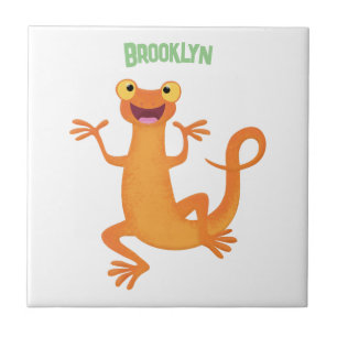 Cute happy orange dancing newt tile
