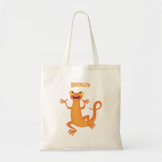 Cute happy orange dancing newt tote bag (Front)