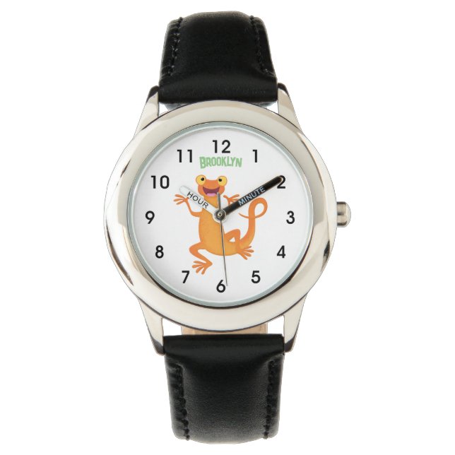 Cute happy orange dancing newt  watch (Front)