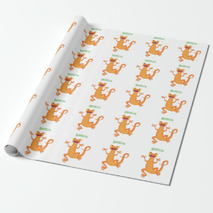 Cute happy orange dancing newt wrapping paper