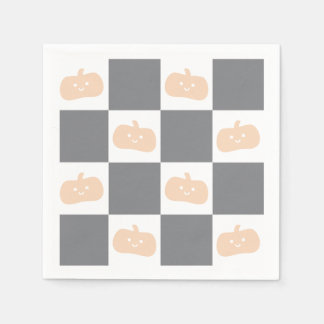 Cute Happy Orange Pumpkin with Chequerboard Napkin