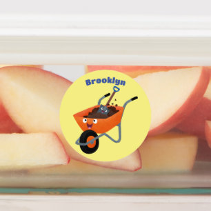 Cute happy orange wheelbarrow cartoon illustration