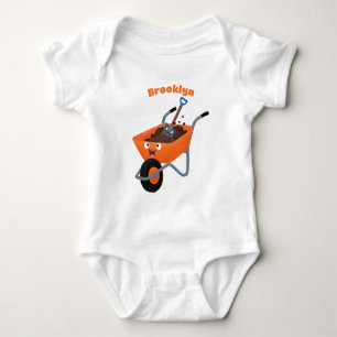 Cute happy orange wheelbarrow cartoon illustration baby bodysuit