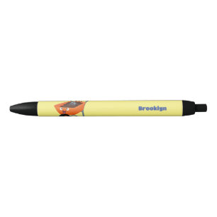 Cute happy orange wheelbarrow cartoon illustration black ink pen