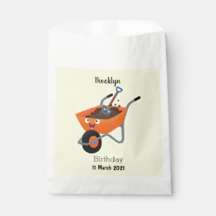 Cute happy orange wheelbarrow cartoon illustration favour bags