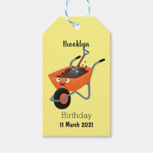 Cute happy orange wheelbarrow cartoon illustration gift tags