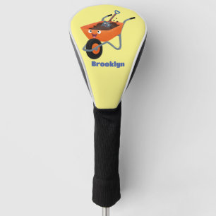 Cute happy orange wheelbarrow cartoon illustration golf head cover