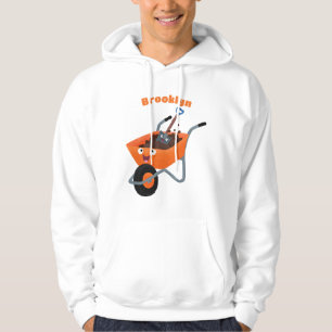 Cute happy orange wheelbarrow cartoon illustration hoodie