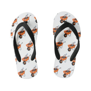 Cute happy orange wheelbarrow cartoon illustration kid's jandals