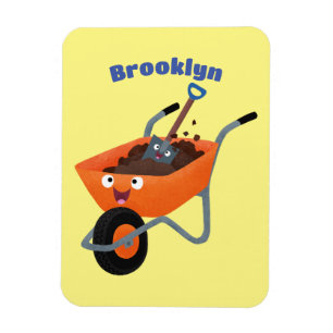 Cute happy orange wheelbarrow cartoon illustration magnet