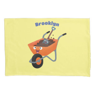 Cute happy orange wheelbarrow cartoon illustration pillowcase