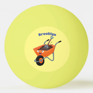 Cute happy orange wheelbarrow cartoon illustration ping pong ball