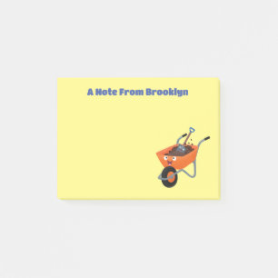 Cute happy orange wheelbarrow cartoon illustration post-it notes