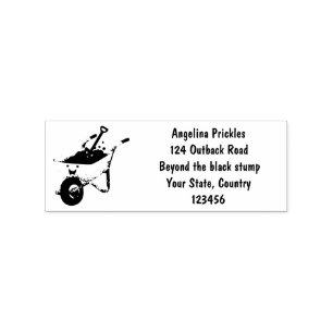 Cute happy orange wheelbarrow cartoon illustration rubber stamp