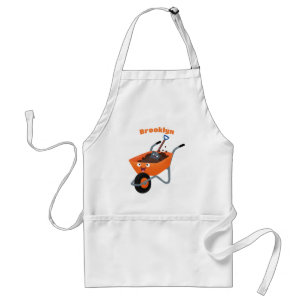 Cute happy orange wheelbarrow cartoon illustration standard apron