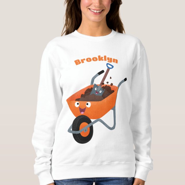 Cute happy orange wheelbarrow cartoon illustration sweatshirt (Front)
