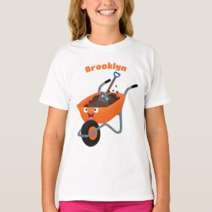 Cute happy orange wheelbarrow cartoon illustration T-Shirt