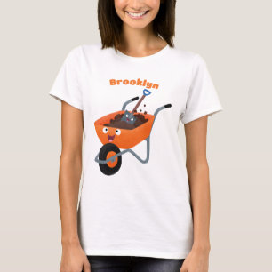 Cute happy orange wheelbarrow cartoon illustration T-Shirt