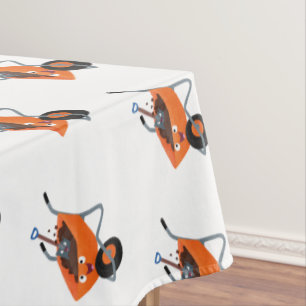 Cute happy orange wheelbarrow cartoon illustration tablecloth