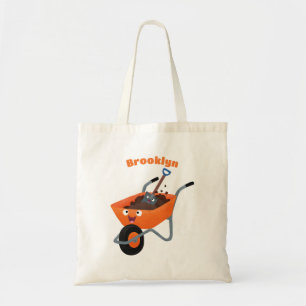 Cute happy orange wheelbarrow cartoon illustration tote bag