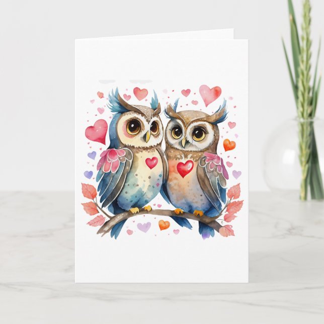 Cute Happy Owls in Love BLANK Card (Front)