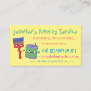 Cute happy painting service cartoon business card