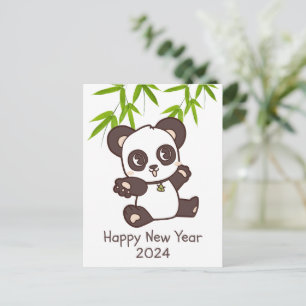 Cute Happy Panda Bamboo New Year  Postcard