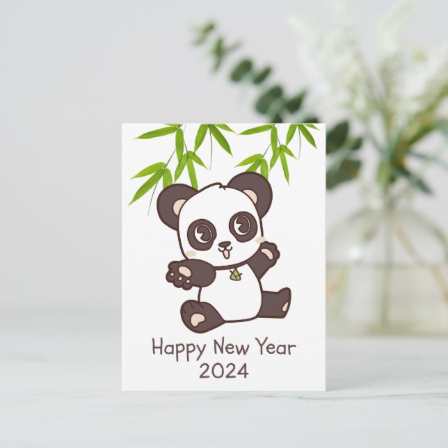 Cute Happy Panda Bamboo New Year  Postcard (Standing Front)