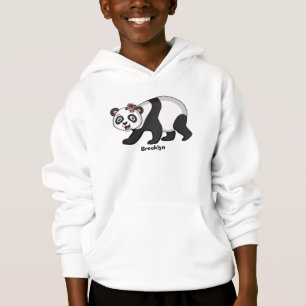 Cute happy panda bear with flower cartoon