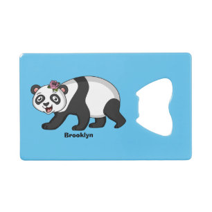 Cute happy panda bear with flower cartoon