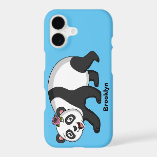 Cute happy panda bear with flower cartoon
