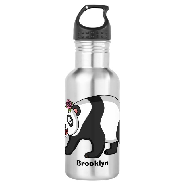 Cute happy panda bear with flower cartoon  532 ml water bottle (Front)