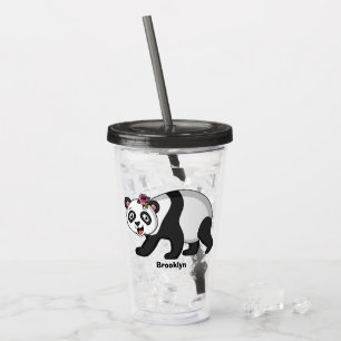 Cute happy panda bear with flower cartoon acrylic tumbler
