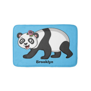 Cute happy panda bear with flower cartoon bath mat