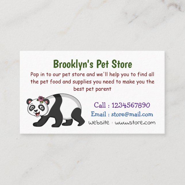 Cute happy panda bear with flower cartoon business card (Front)