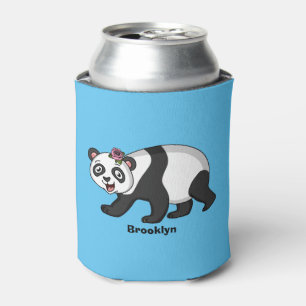 Cute happy panda bear with flower cartoon can cooler