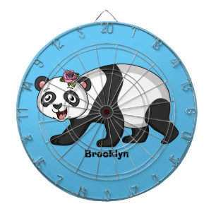 Cute happy panda bear with flower cartoon dartboard