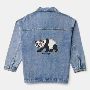 Cute happy panda bear with flower cartoon denim jacket