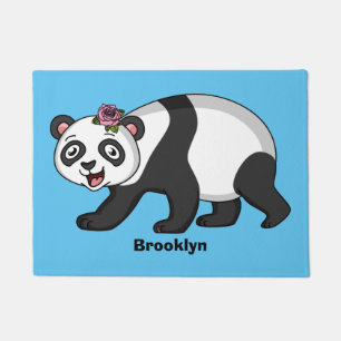 Cute happy panda bear with flower cartoon  doormat